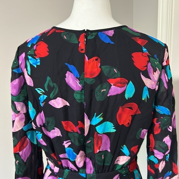 PARKER JEWELED Silk Floral Faux Wrap Dress Long Sleeve V Neck Black Sz S NEW - Picture 6 of 11